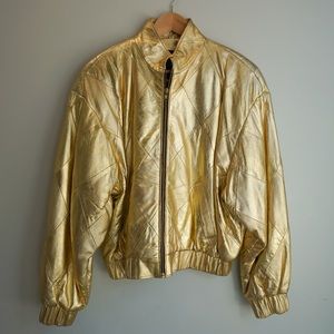 Gold Leather Bomber